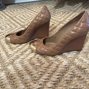 Tory Burch Brown Quilted Leather Pumps with Gold Accents